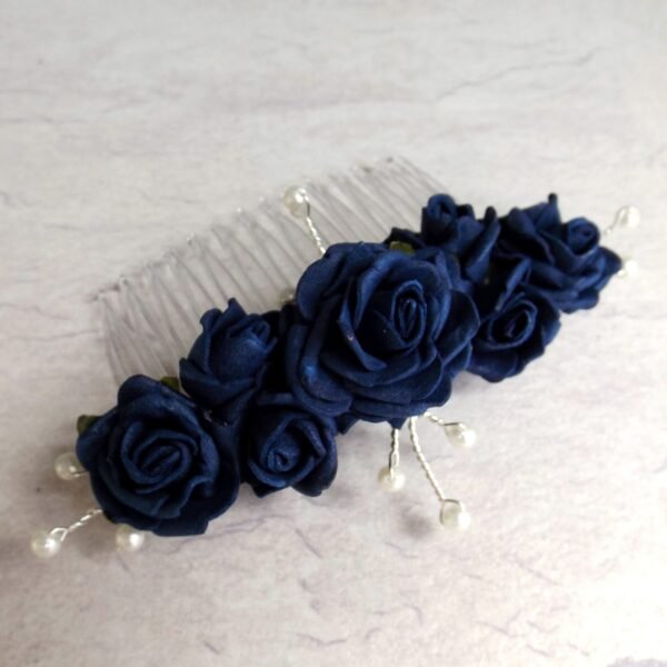 Navy Rose Pearl Hair Comb