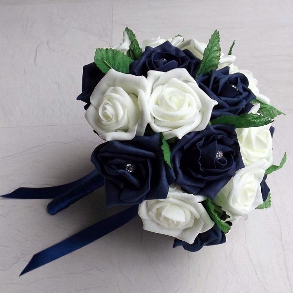 Navy Rose Leaves Artificial Brides Bouquet