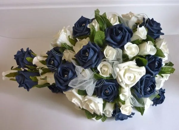 Navy & Ivory Glitter Artificial Rose Shower