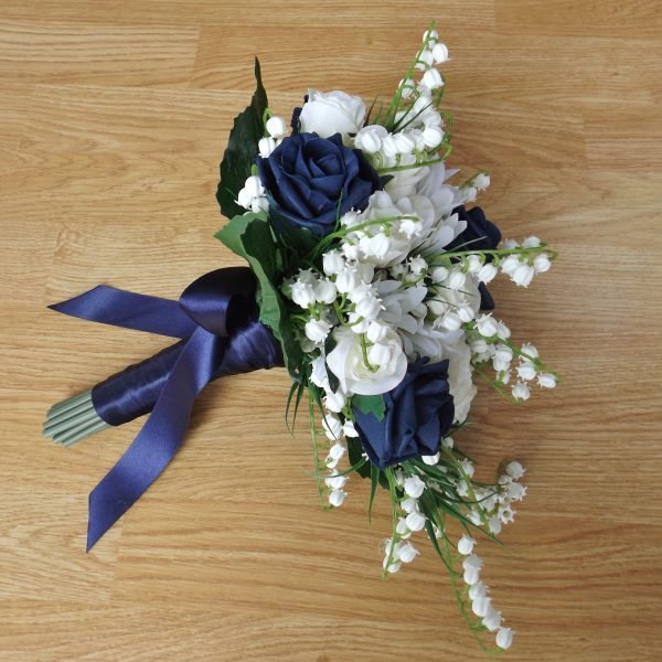 Navy Rose & White Lily of the Valley Brides Bouquet