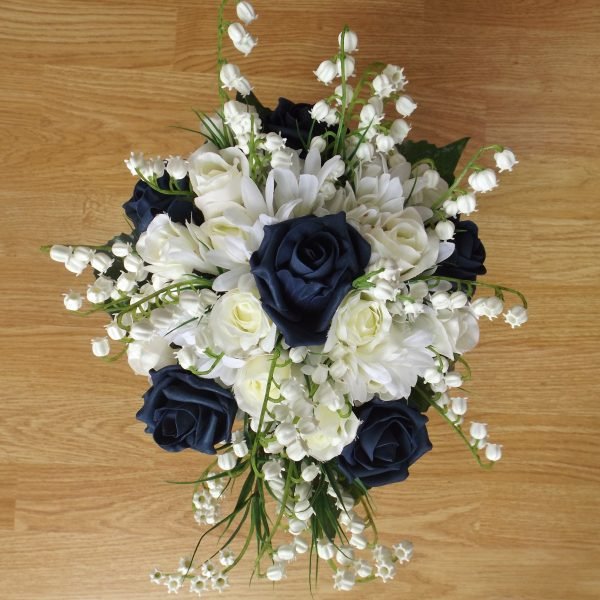 Navy Rose & White Lily of the Valley Brides Bouquet