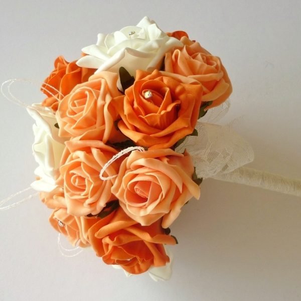 Orange and Apricot Artificial Bridesmaid Bouquet