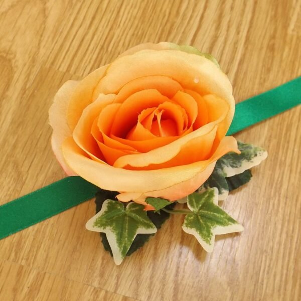 Orange Artificial Silk Rose Wrist Corsage