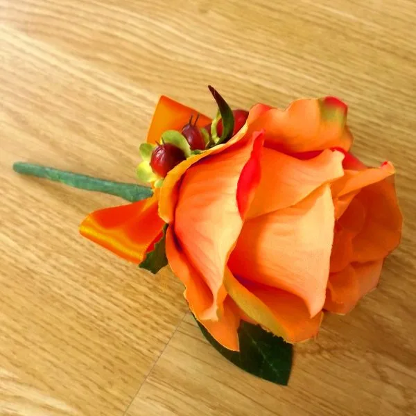 Orange Silk Rose Hypericum Buttonhole