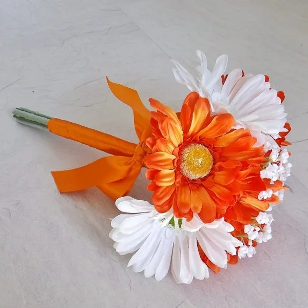 Orange & White Silk Gerbera Bridesmaid Bouquet