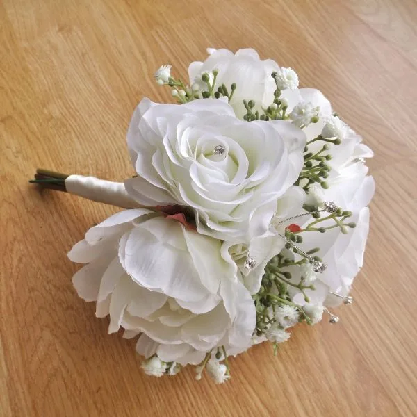 Ivory Silk Rose & Peony Bridesmaid Bouquet