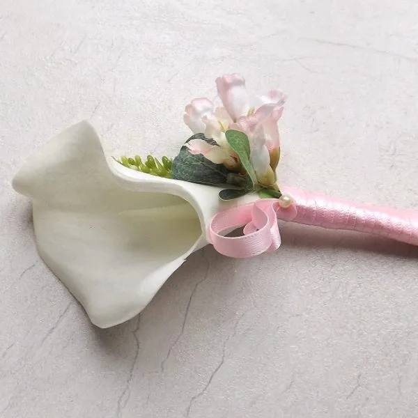 Ivory Calla Lily & Light Pink Silk Buttonhole