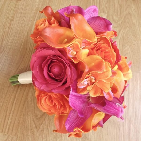 Orange Calla & Bright Pink Orchid Brides Bouquet