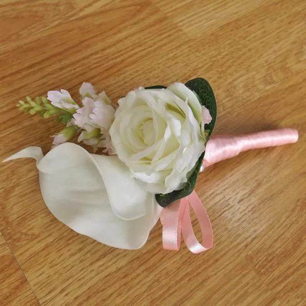 Ivory Rose, Calla & Light Pink Buttonhole