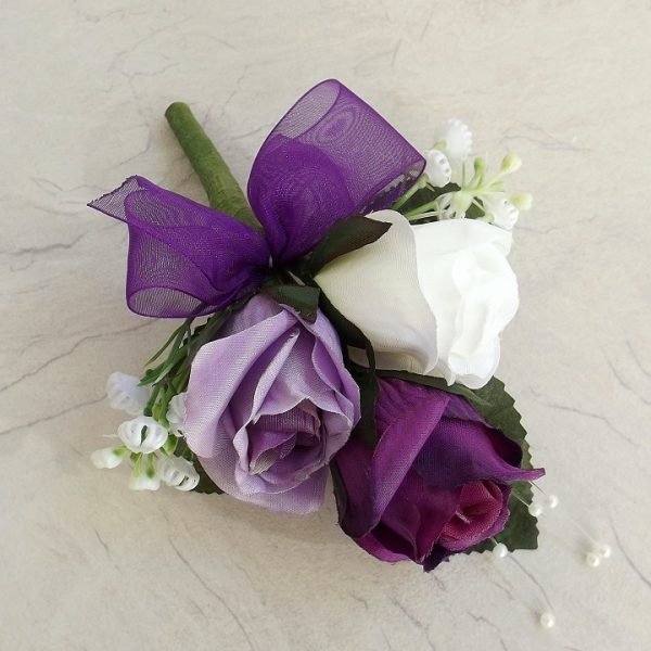 White and Royal Blue Artificial Pearl Rose Buttonhole