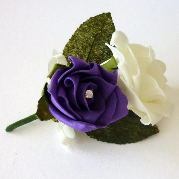 Purple & Ivory Artificial Double Corsage