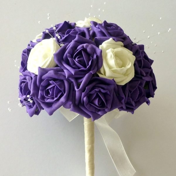 Purple and Ivory Pearl Artificial Brides Bouquet