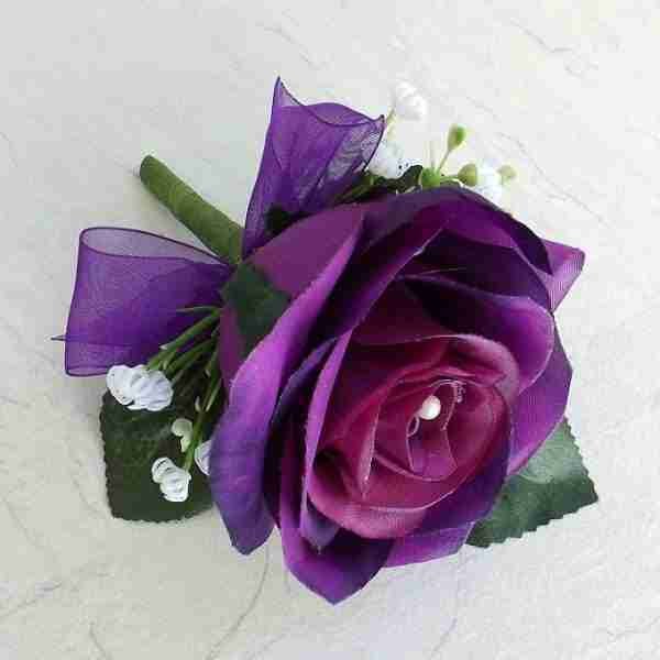 Purple Silk Rose Buttonhole