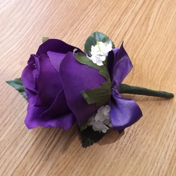 Purple Artificial Diamante Rose Buttonhole