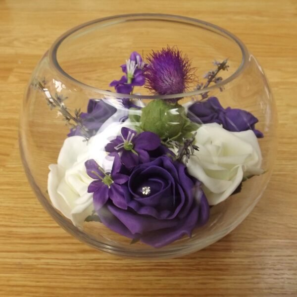 Purple Rose & Thistle Fishbowl Centrepiece