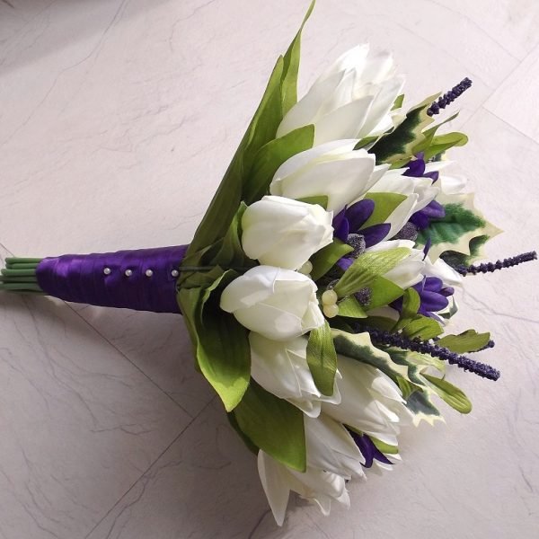 Mistletoe & Holly White Tulip Brides Bouquet