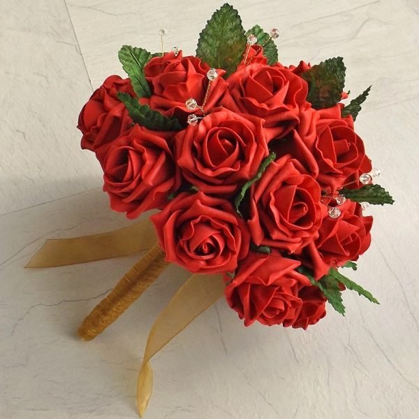 Red & Gold Artificial Brides Bouquet