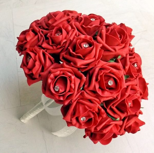 Red Diamante Artificial Brides Bouquet