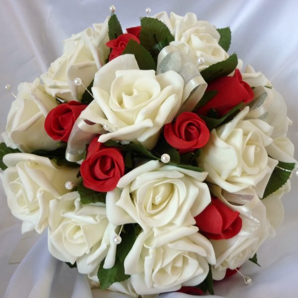 Red/Ivory Rose Artificial Brides Bouquet