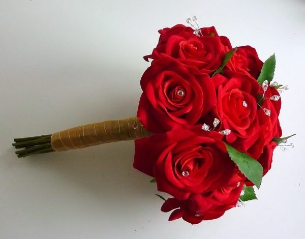 Red Velvet Rose Artificial Brides Bouquet