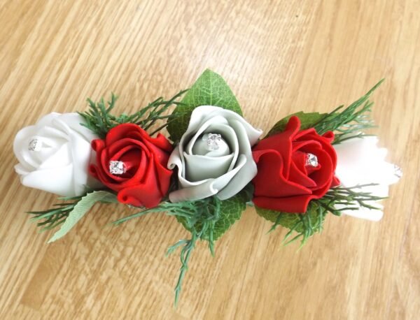 Red & Silver Rose Hair Clip