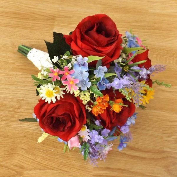 Red Rose & Wildflower Brides Bouquet