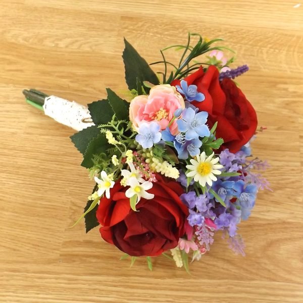 Red Silk Rose Wildflower Bridesmaid Bouquet