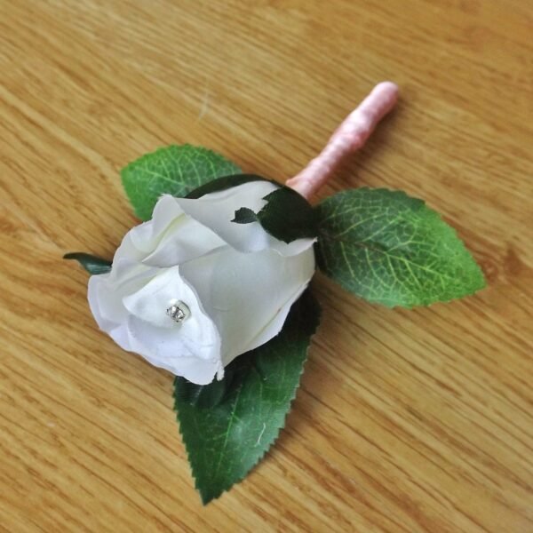 White Silk Rosebud Buttonhole