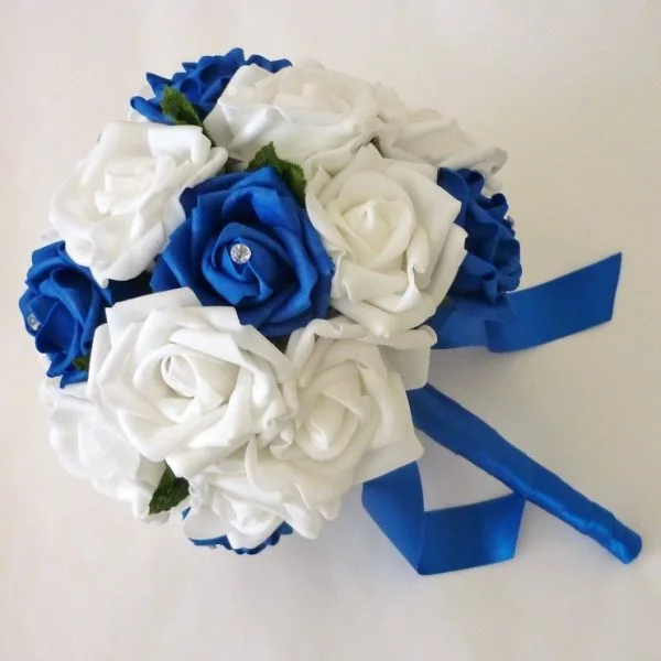 Royal Blue and White Artificial Brides Bouquet