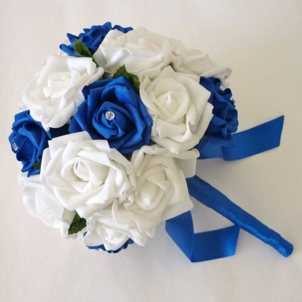 Royal Blue and White Artificial Brides Bouquet