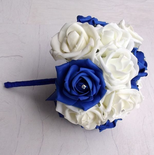 Ivory and Royal Blue Artificial Bridesmaid Bouquet