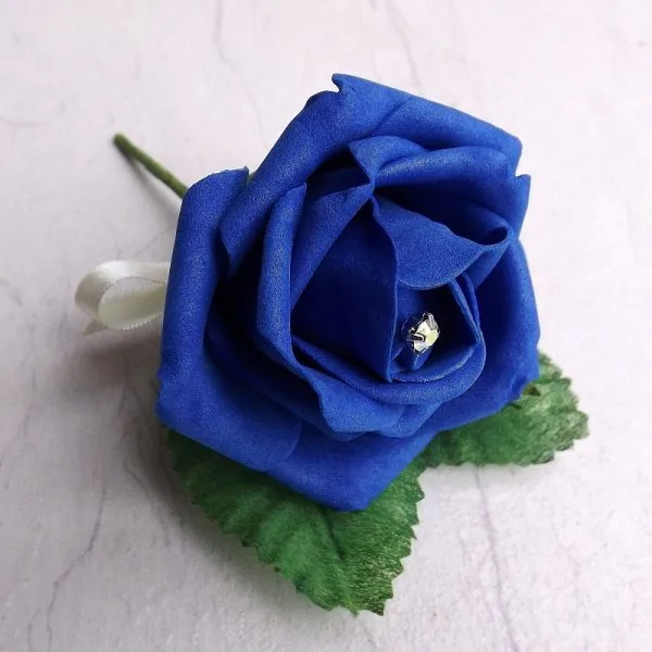 Royal Blue Artificial Pearl Rose Buttonhole