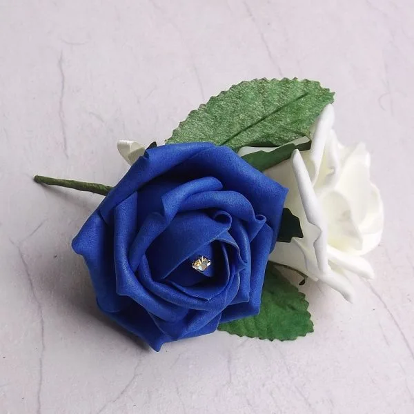 Royal Blue & Ivory Artificial  Rose Corsage