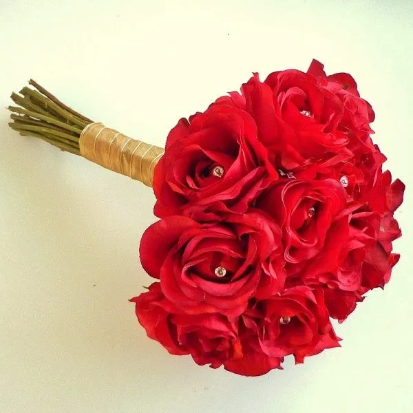 Red Silk Rose Artificial Brides Bouquet