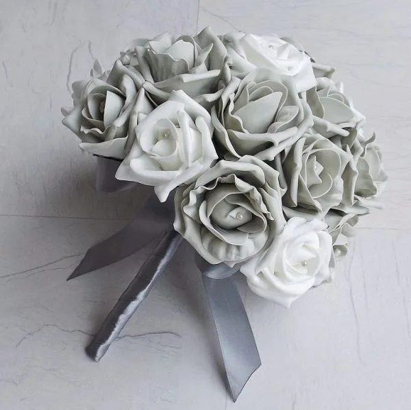 Silver & White Artificial Brides Bouquet