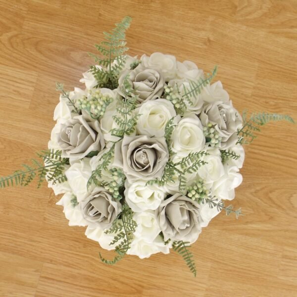 Silver Rose & Fern Artificial Brides Bouquet