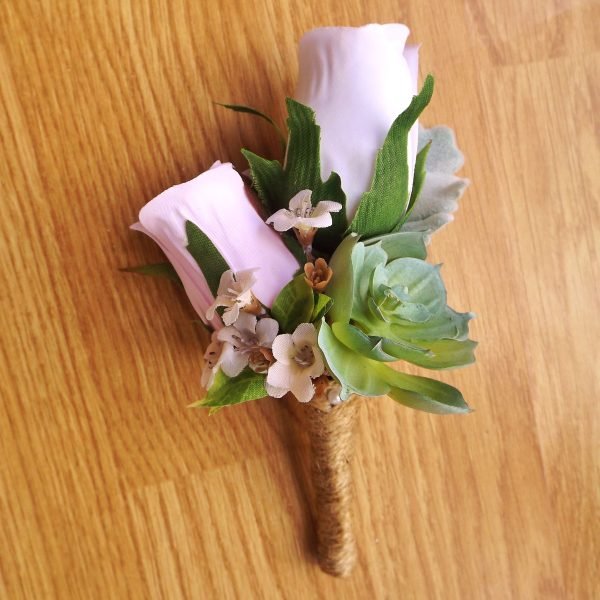 White Silk Rose & Succulent Buttonhole