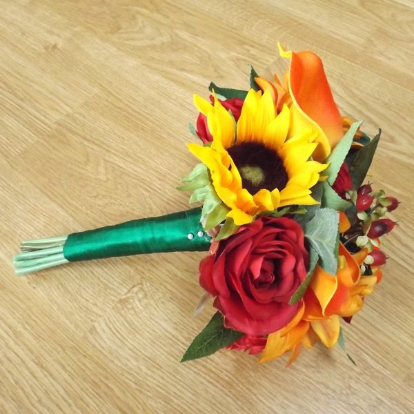 Sunflower, Red Rose & Orange Calla Bridesmaid Bouquet