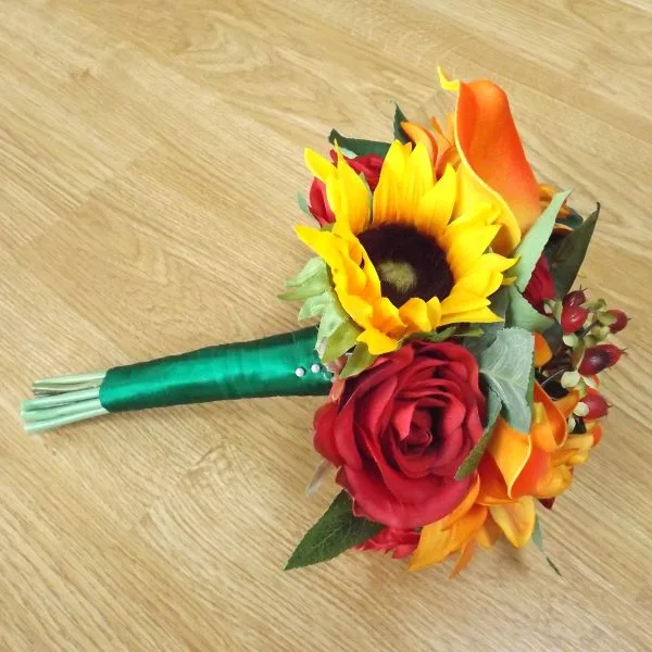 Sunflower, Red Rose & Orange Calla Bridesmaid Bouquet