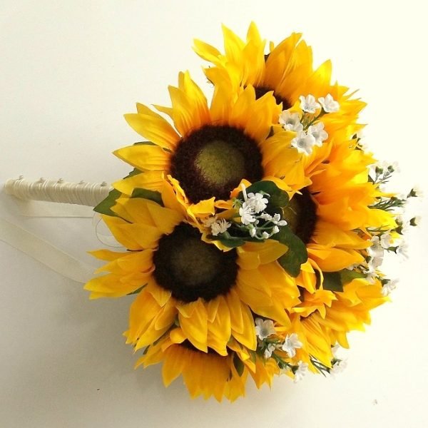 Sunflower and Gypsophila Artificial Brides Bouquet