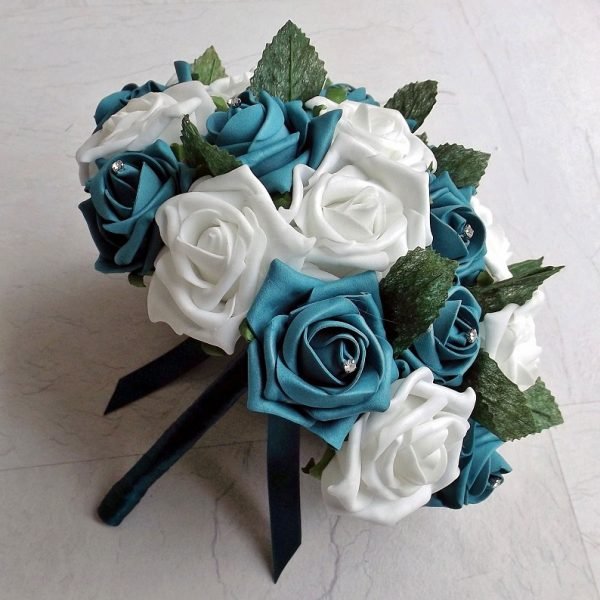 Teal & White Artificial Brides Bouquet