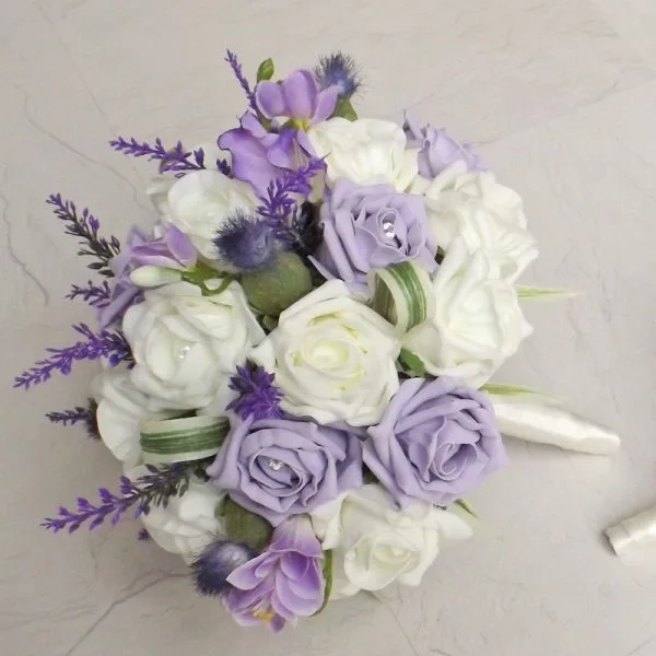 Thistle & Lilac Rose Brides Bouquet