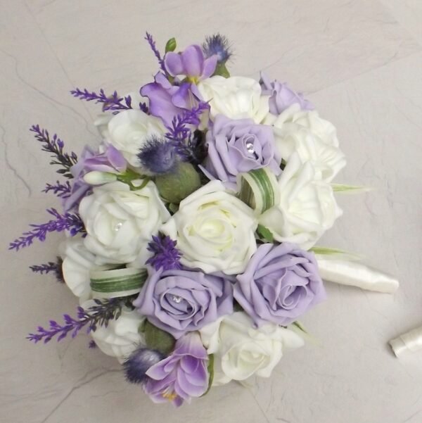 Thistle & Lilac Rose Brides Bouquet