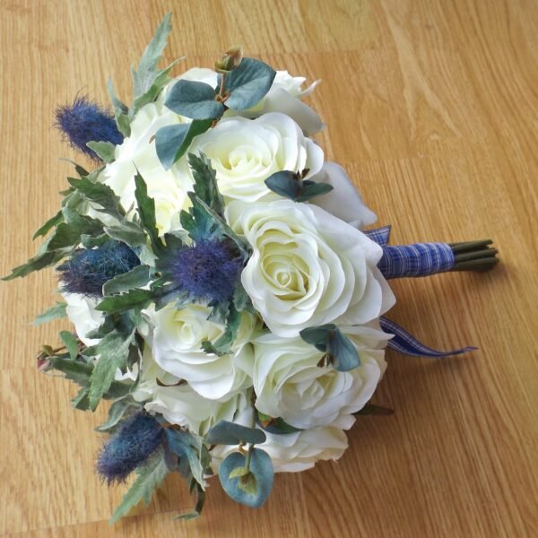 Thistle & Ivory Silk Rose Artificial Brides Bouquet