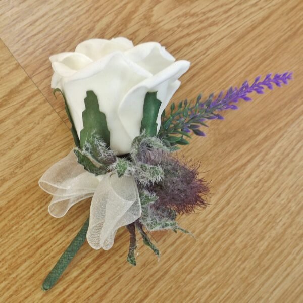 Ivory Foam Rose & Thistle Buttonhole