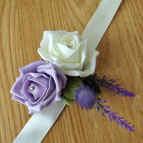 Lilac Rose & Thistle Wrist Corsage