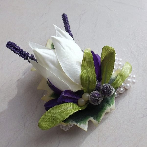 White Tulip Mistletoe Wrist Corsage