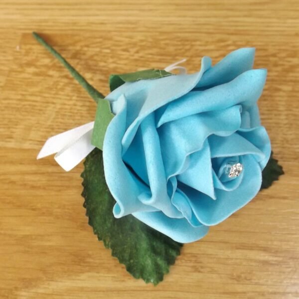 Turquoise Artificial Diamante Rose Buttonhole