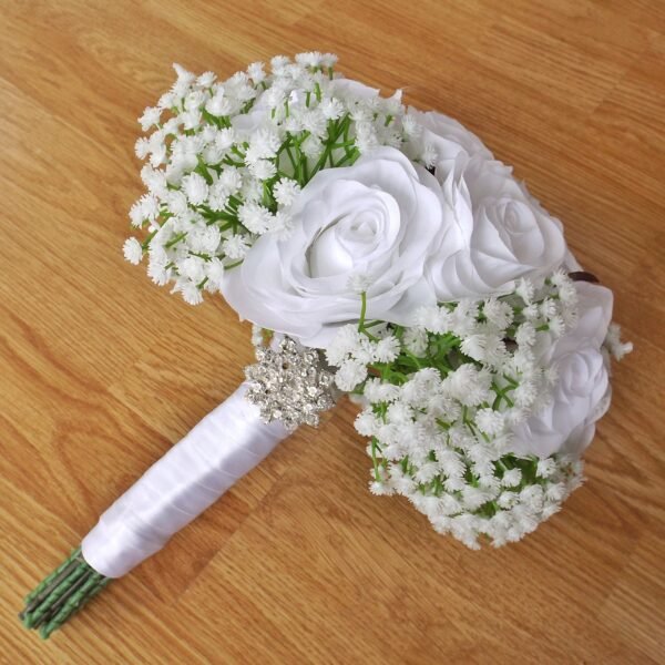 White Silk Rose & Gypsophila Bouquet