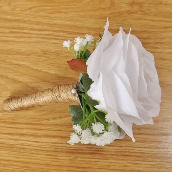 White Silk Rose & Gypsophila Buttonhole